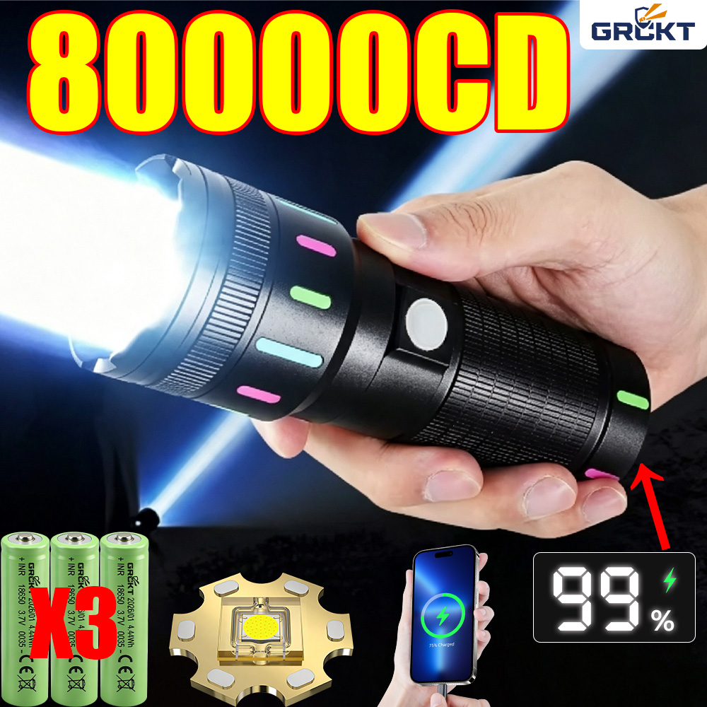 Outdoor Hunting Lights - 80000CD Most Powerful LED Flashlight High